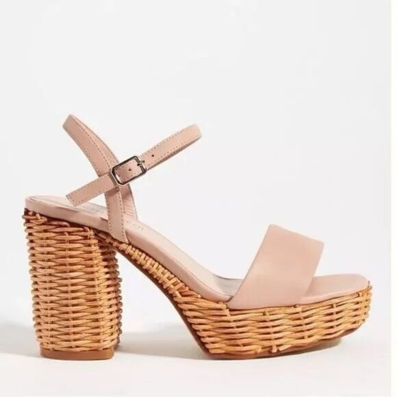 Jeffery Campbell Anthropologie Platform Pink Leather Basket Heels 7 - Picture 1 of 8